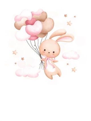 Schwebende Luftballons mit Hase – optionales Poster mit persönlichem Text